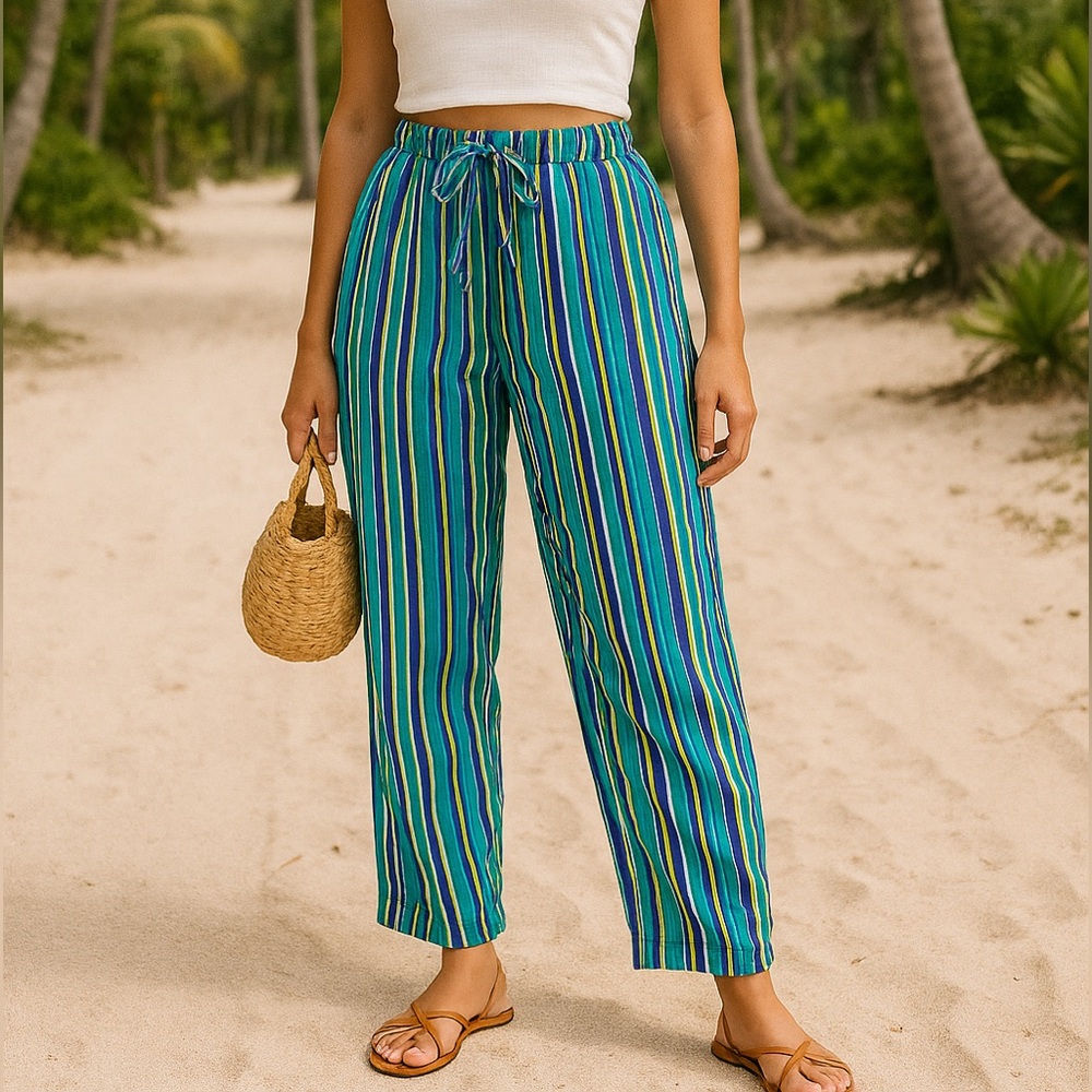 Vintage Jones New York Sport Striped Rayon Pants | Summer Beach Vibes | Small